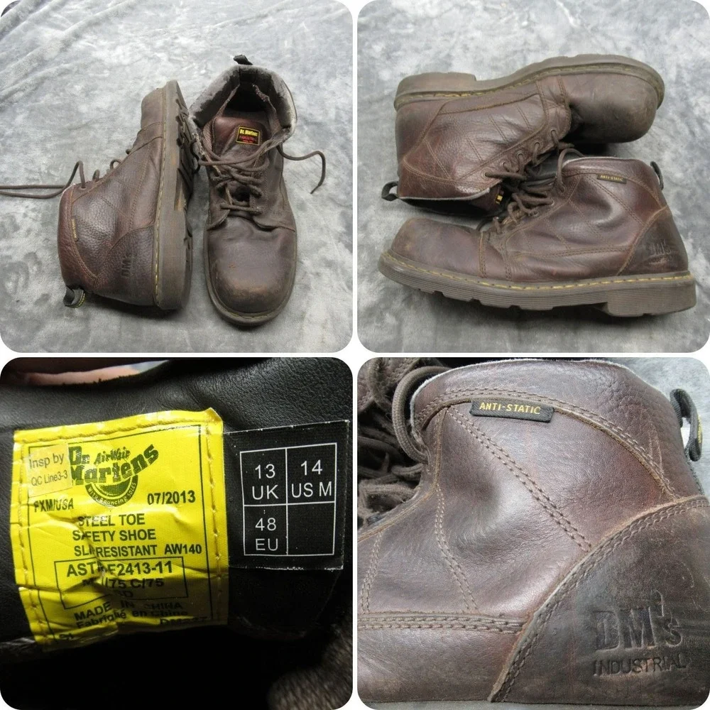 Dr. Martens Industrial Boots Mens 14 Brown Leather Steel Toe Slip Resist Chunky